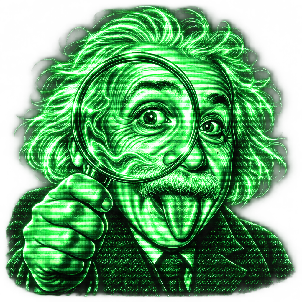 Quantum Albert peering through a magnifying glass