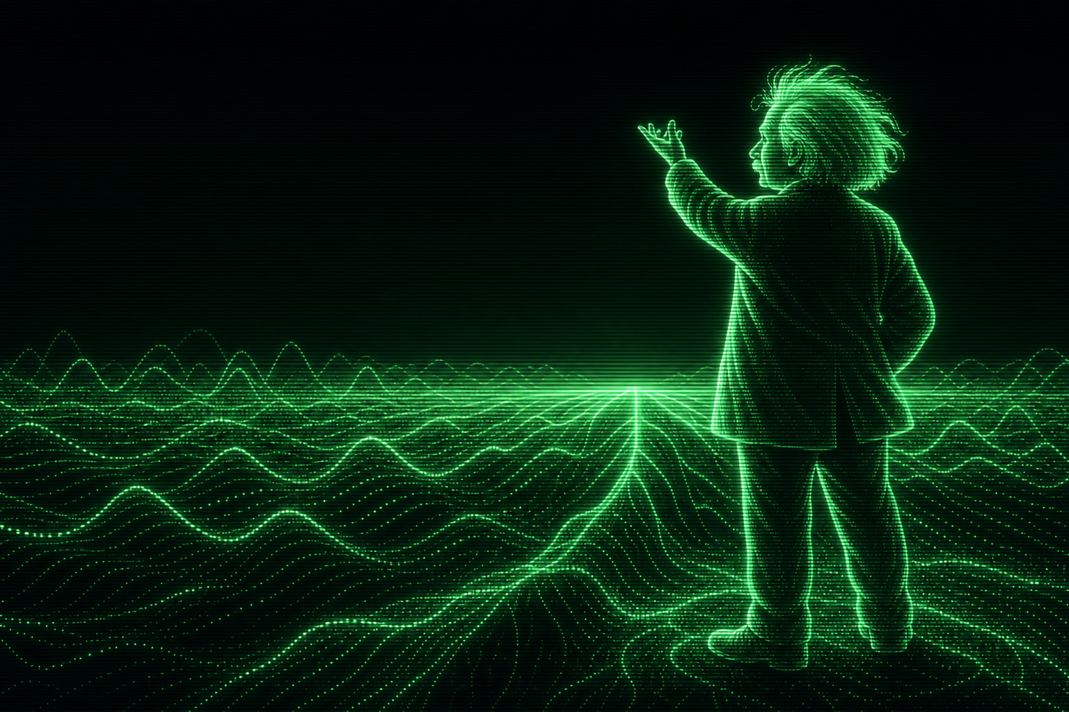 Quantum Albert observing a wavy grid horizon